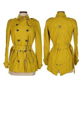 Burberry Womens Yellow Green Trench Coat Jacket. Size 6.